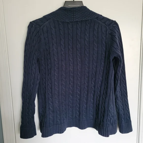 LL Bean Blue Chunky Cable Knit Cardigan Sweater Size Small Womens - Picture 5 of 5